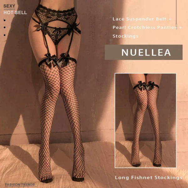 Pearl-Decorated Panties And Suspender Stockings Set - Image 6